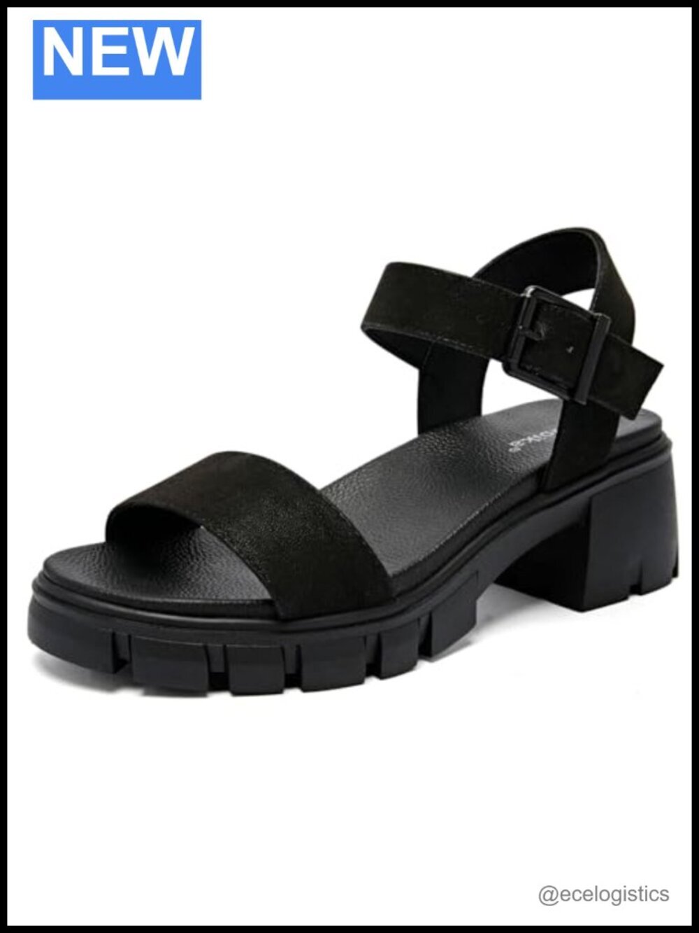 Wide Width Block Heel Open Toe Sandals with Ankle Strap